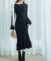 布帛とニットドッキングしたリボンワンピースsdp8050 ブラック