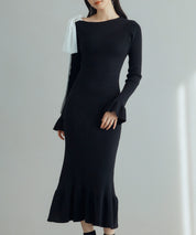 布帛とニットドッキングしたリボンワンピースsdp8050 ブラック