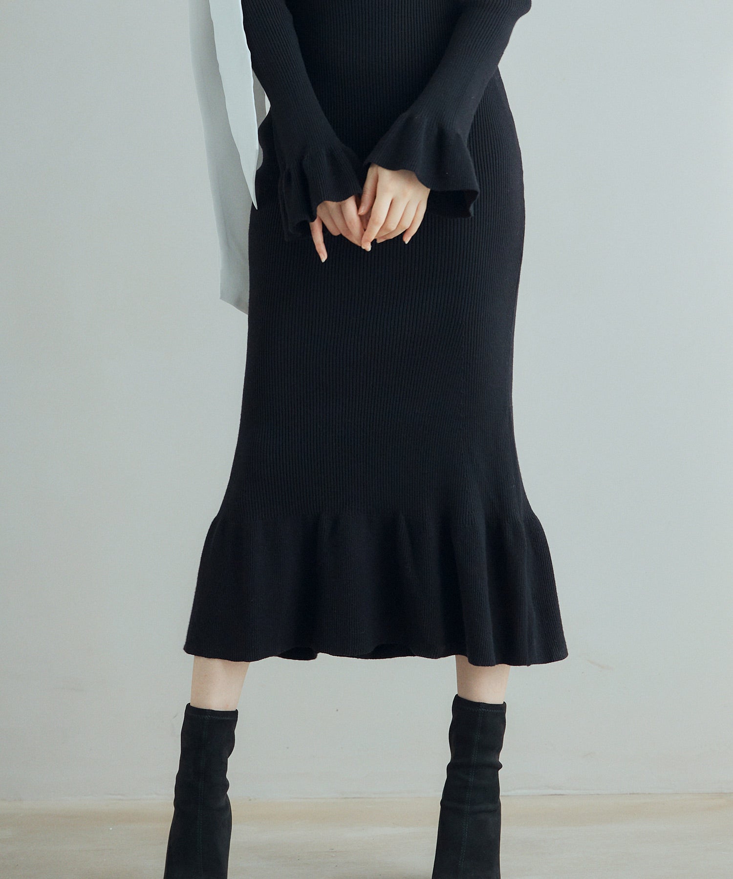 布帛とニットドッキングしたリボンワンピースsdp8050 ブラック