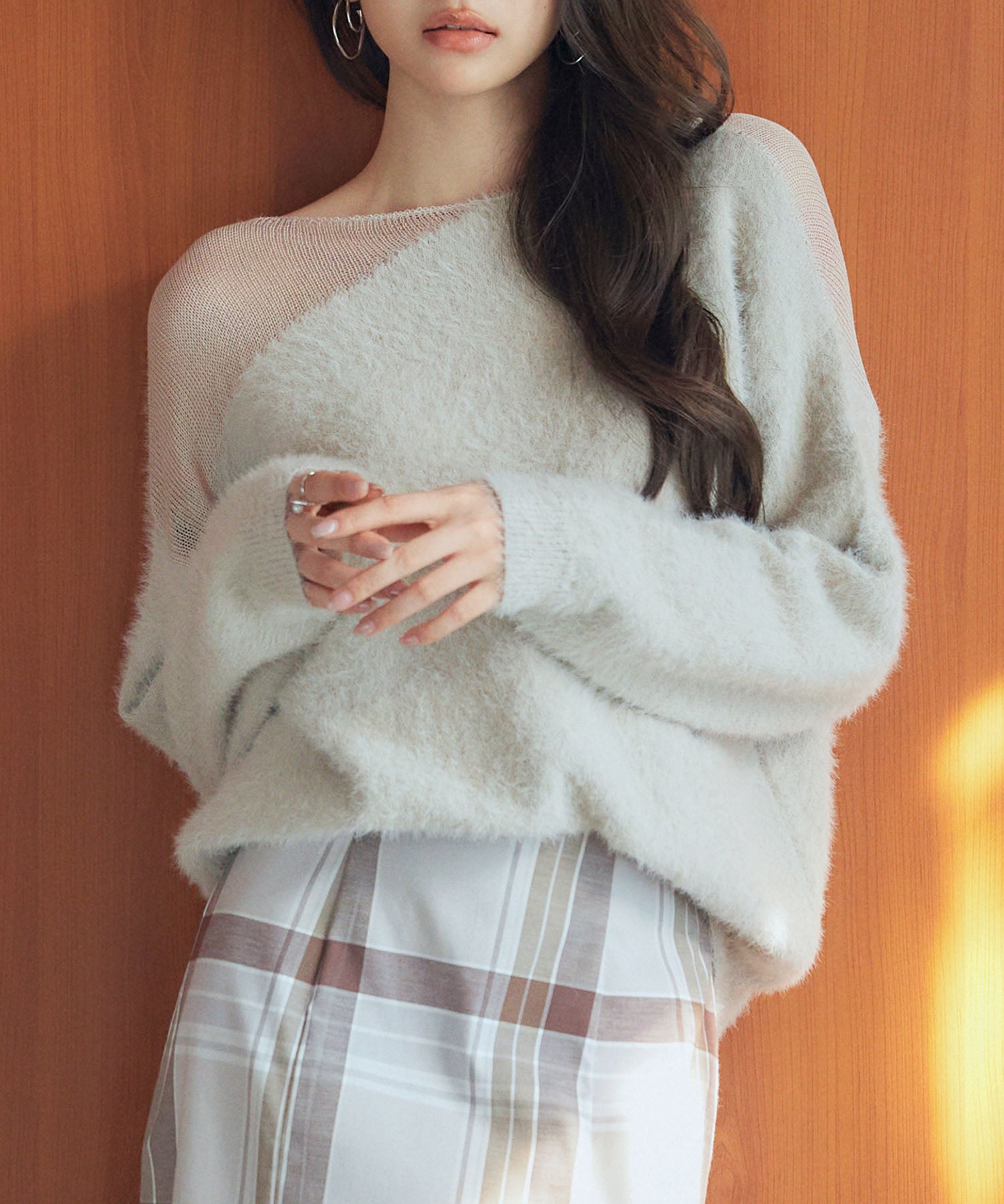 前後2wayふわふわシャギー素材ニットsdp8051 グレイッシュベージュ