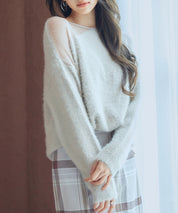 前後2wayふわふわシャギー素材ニットsdp8051 グレイッシュベージュ