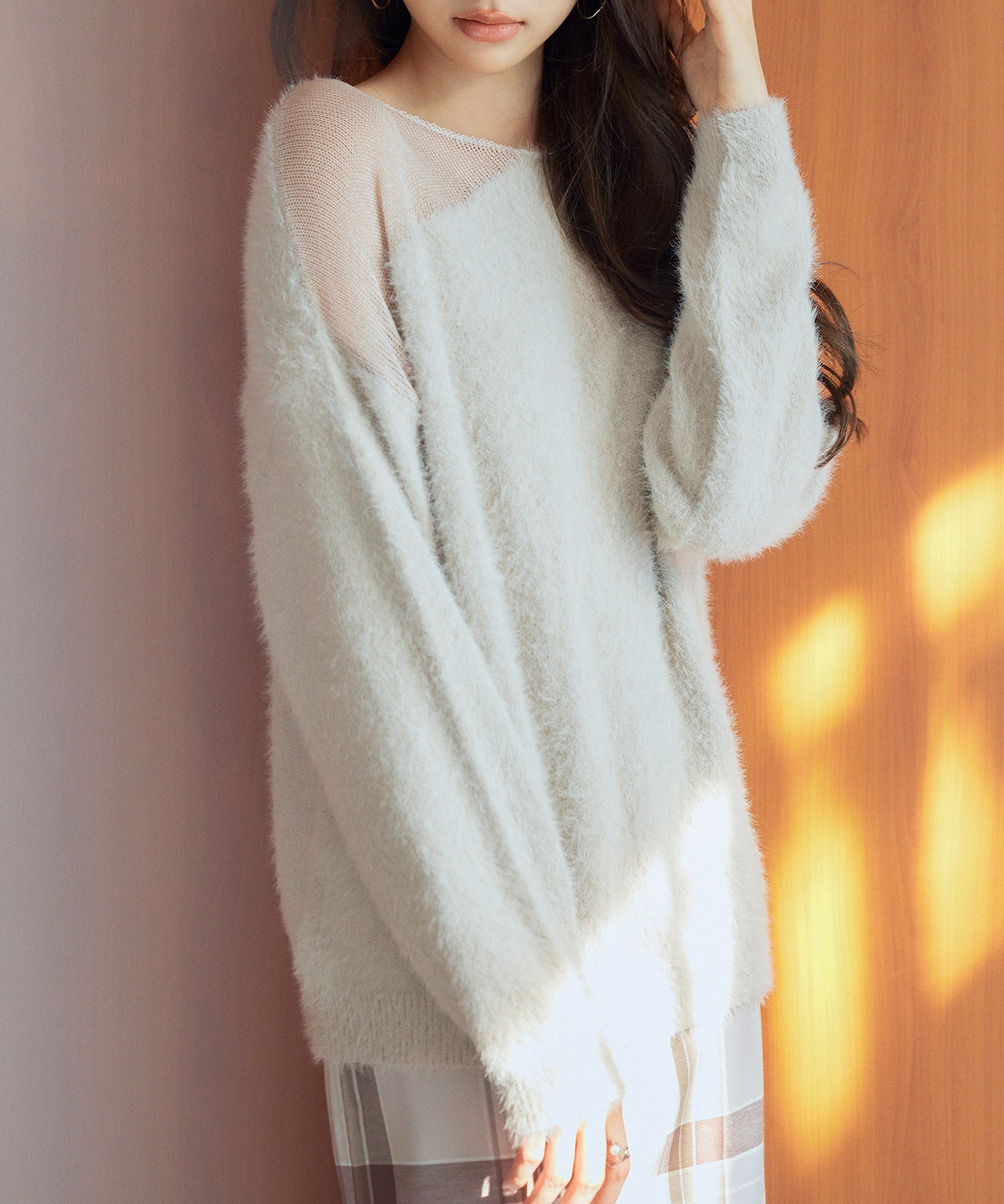 前後2wayふわふわシャギー素材ニットsdp8051 グレイッシュベージュ