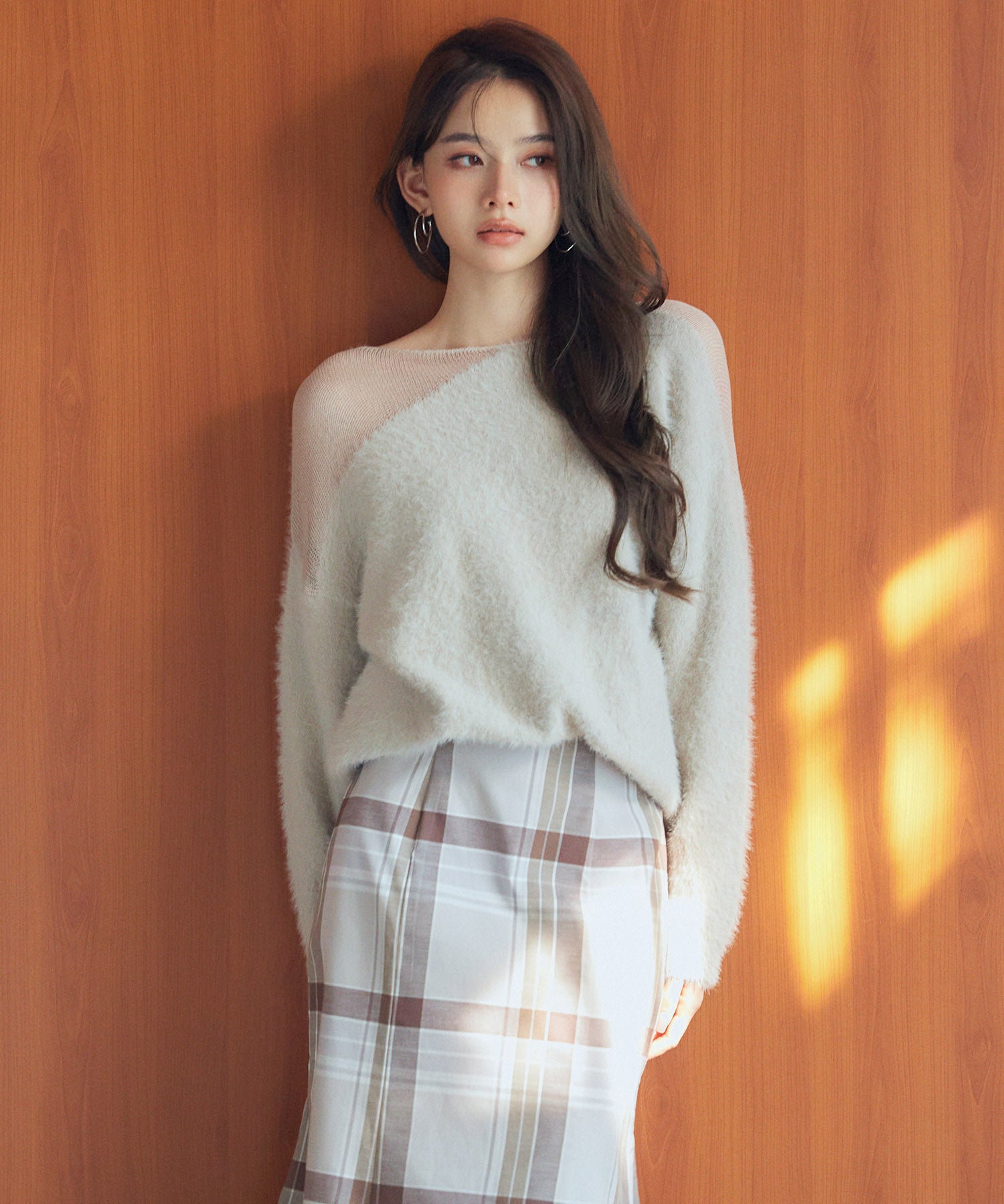 前後2wayふわふわシャギー素材ニットsdp8051 グレイッシュベージュ