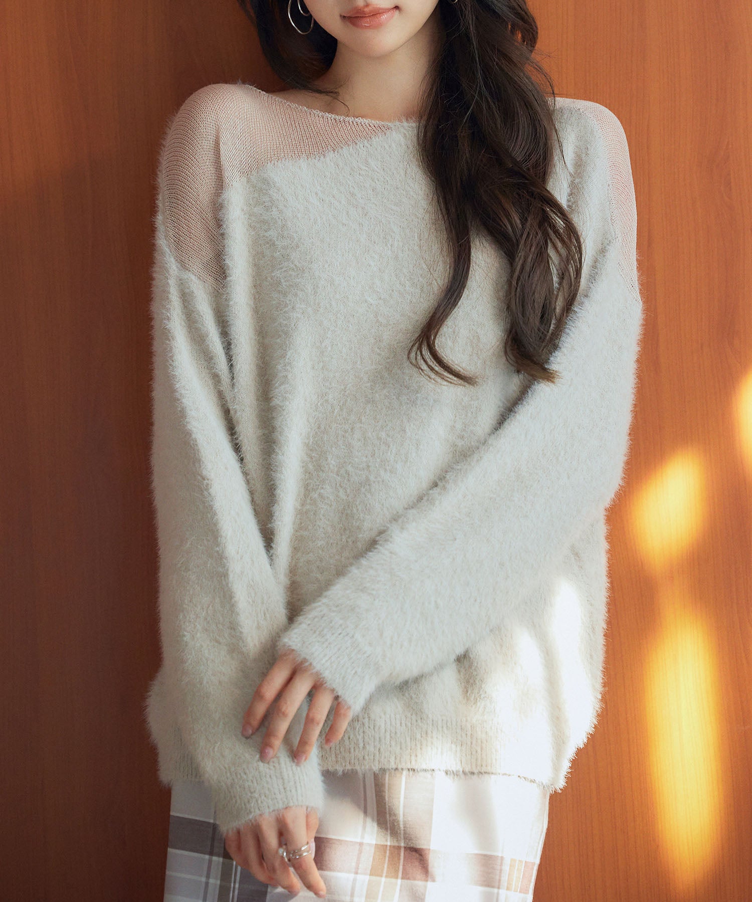 前後2wayふわふわシャギー素材ニットsdp8051 グレイッシュベージュ