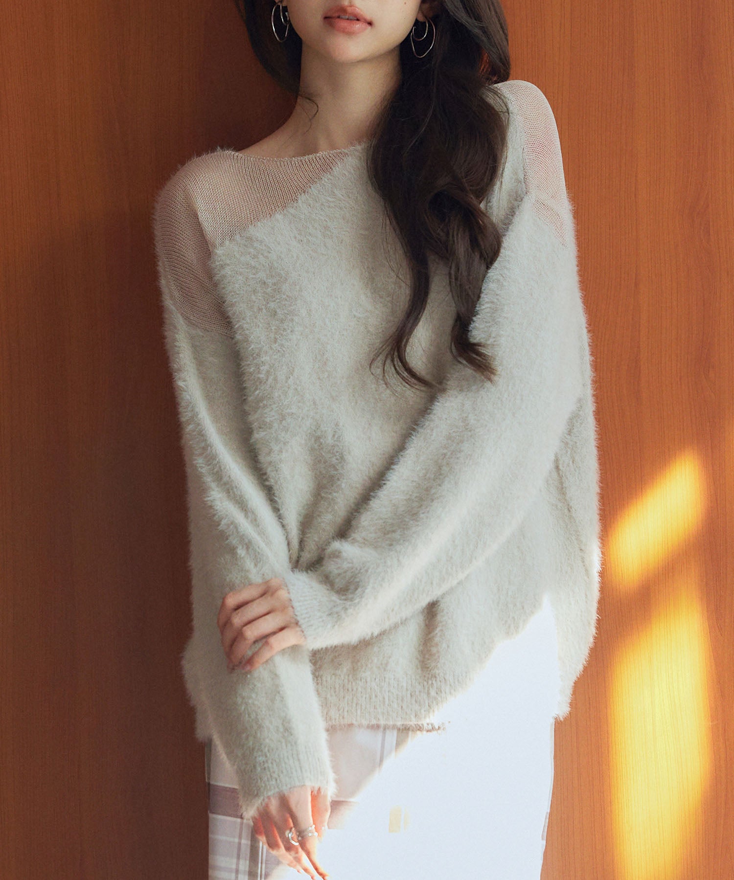 前後2wayふわふわシャギー素材ニットsdp8051 グレイッシュベージュ