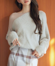 前後2wayふわふわシャギー素材ニットsdp8051 グレイッシュベージュ