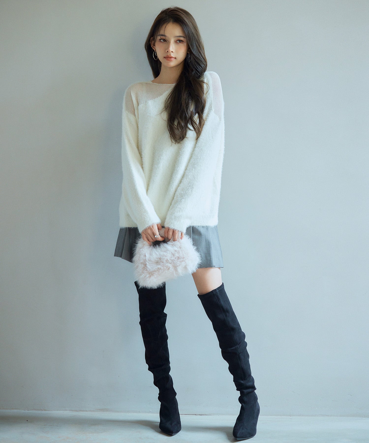 前後2wayふわふわシャギー素材ニットsdp8051 アイボリー