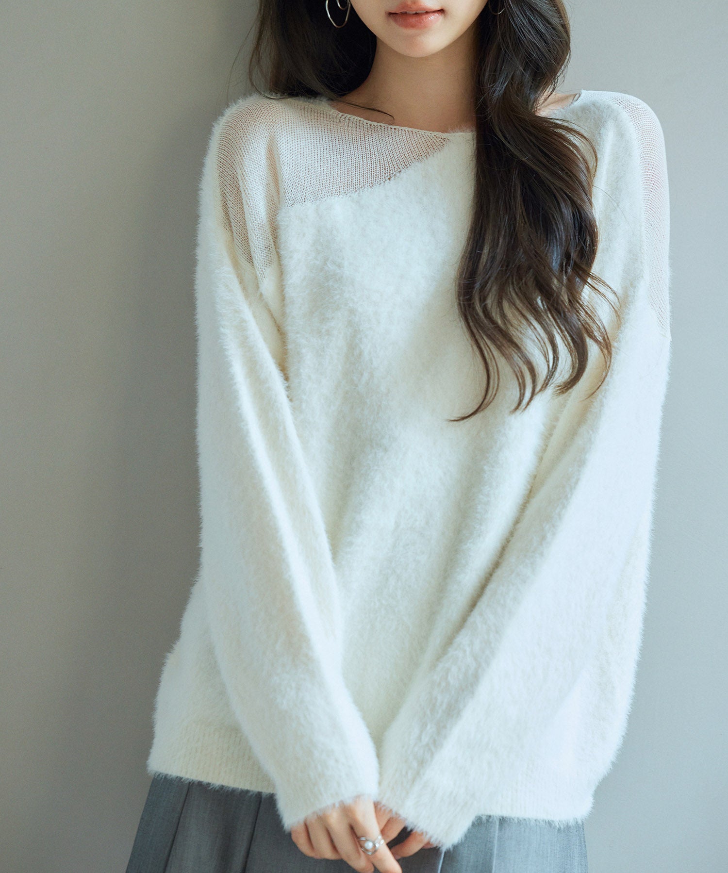 前後2wayふわふわシャギー素材ニットsdp8051 アイボリー