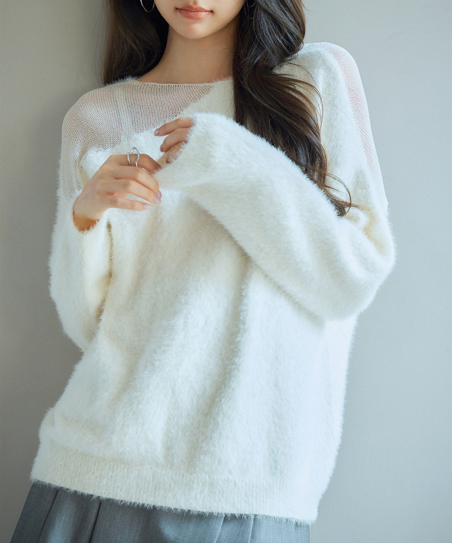 前後2wayふわふわシャギー素材ニットsdp8051 アイボリー