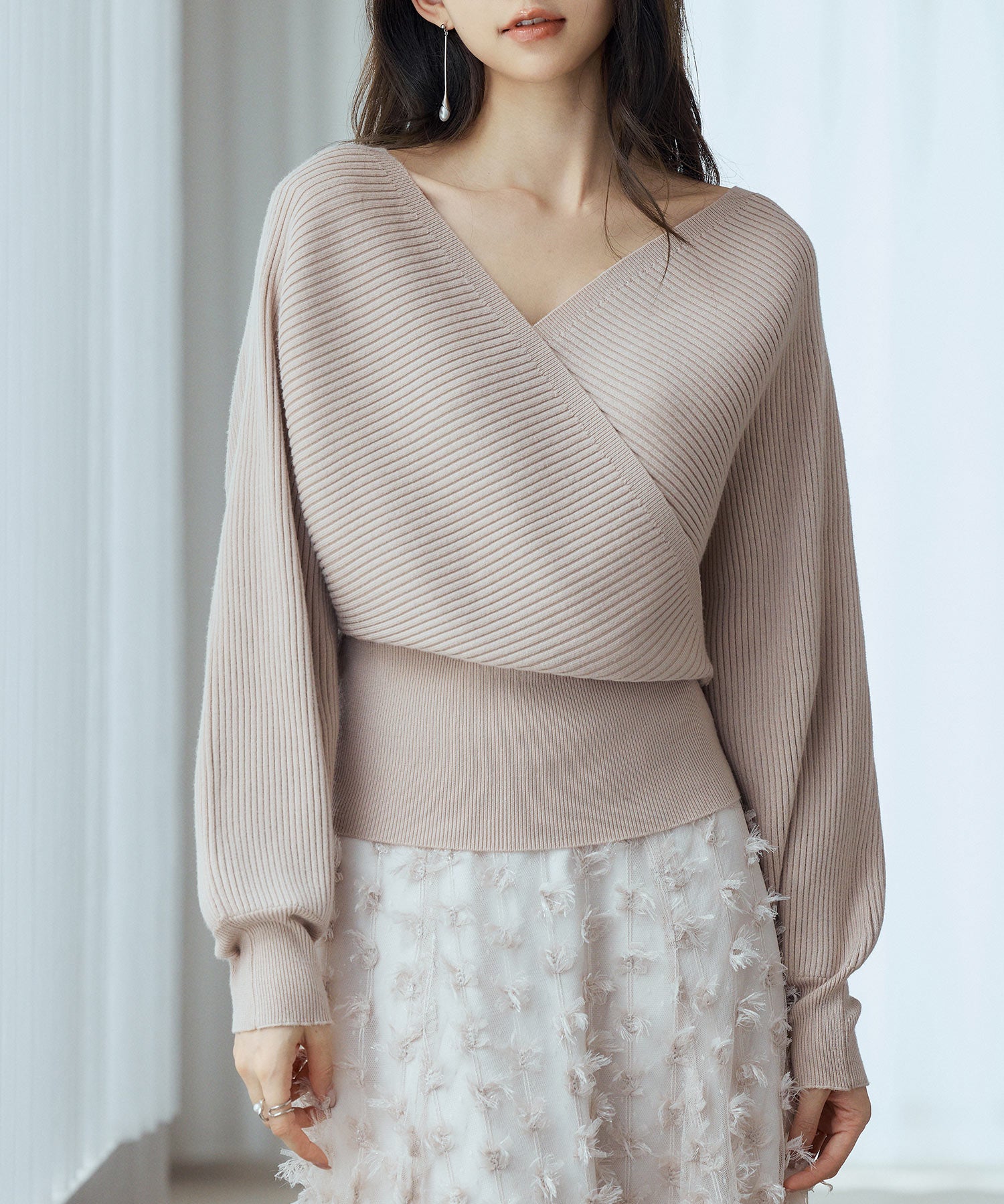 ドルマンスリーブカシュクールニットsdp8052 ベージュ