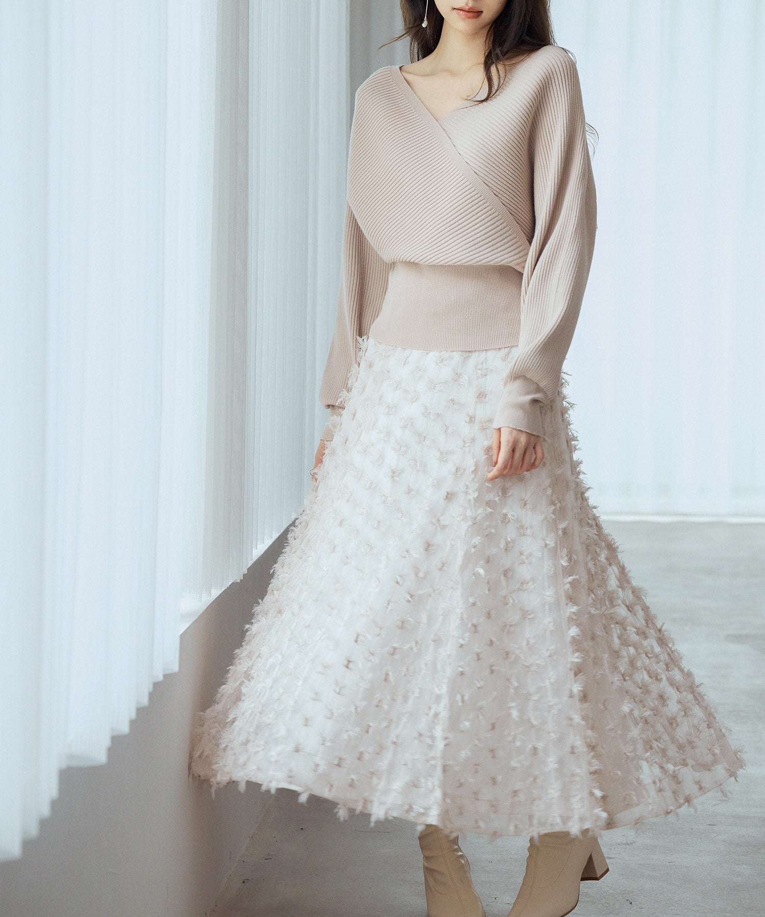 ドルマンスリーブカシュクールニットsdp8052 ベージュ