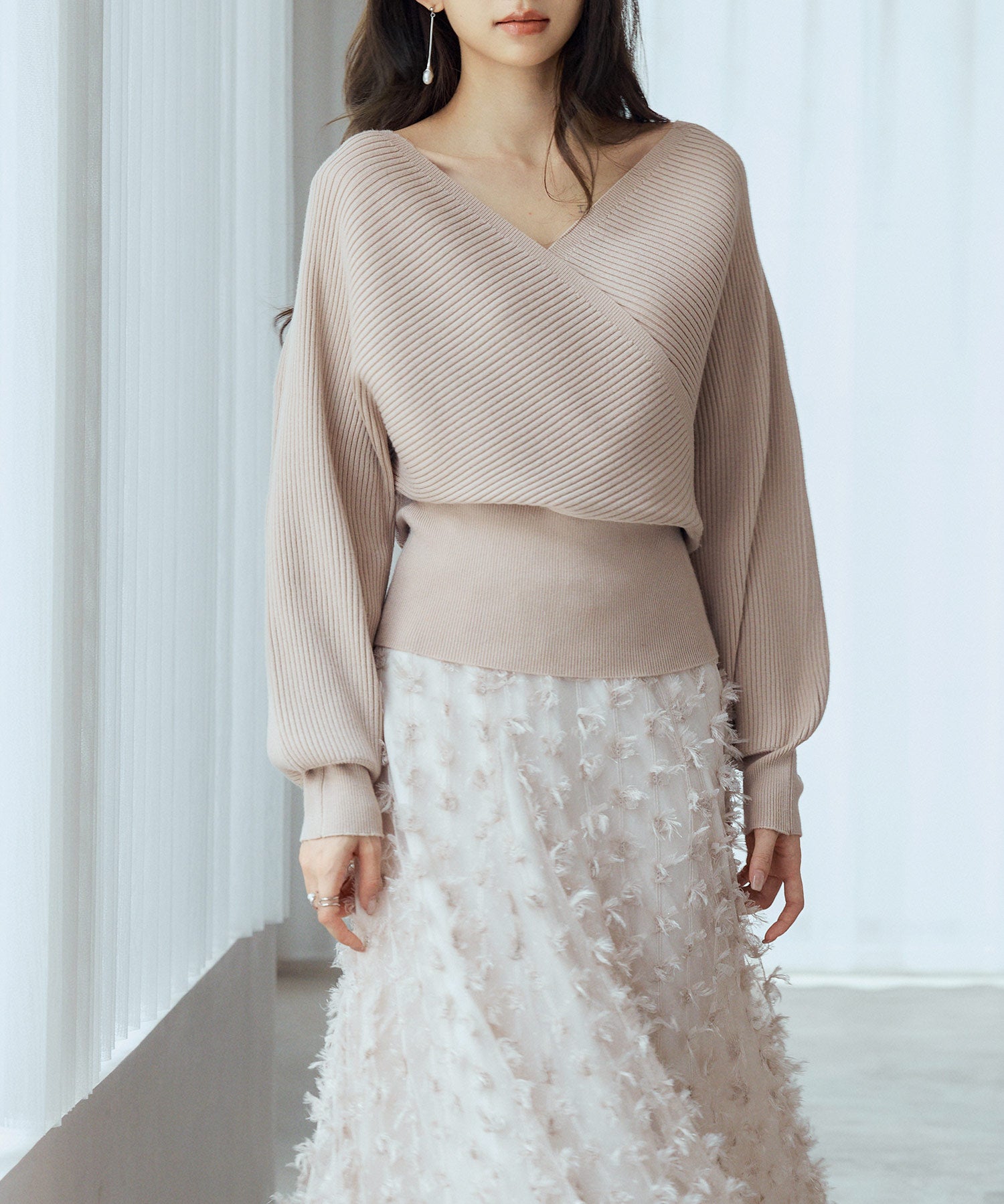 ドルマンスリーブカシュクールニットsdp8052 ベージュ