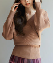 ドルマンスリーブカシュクールニットsdp8052 ブラウン