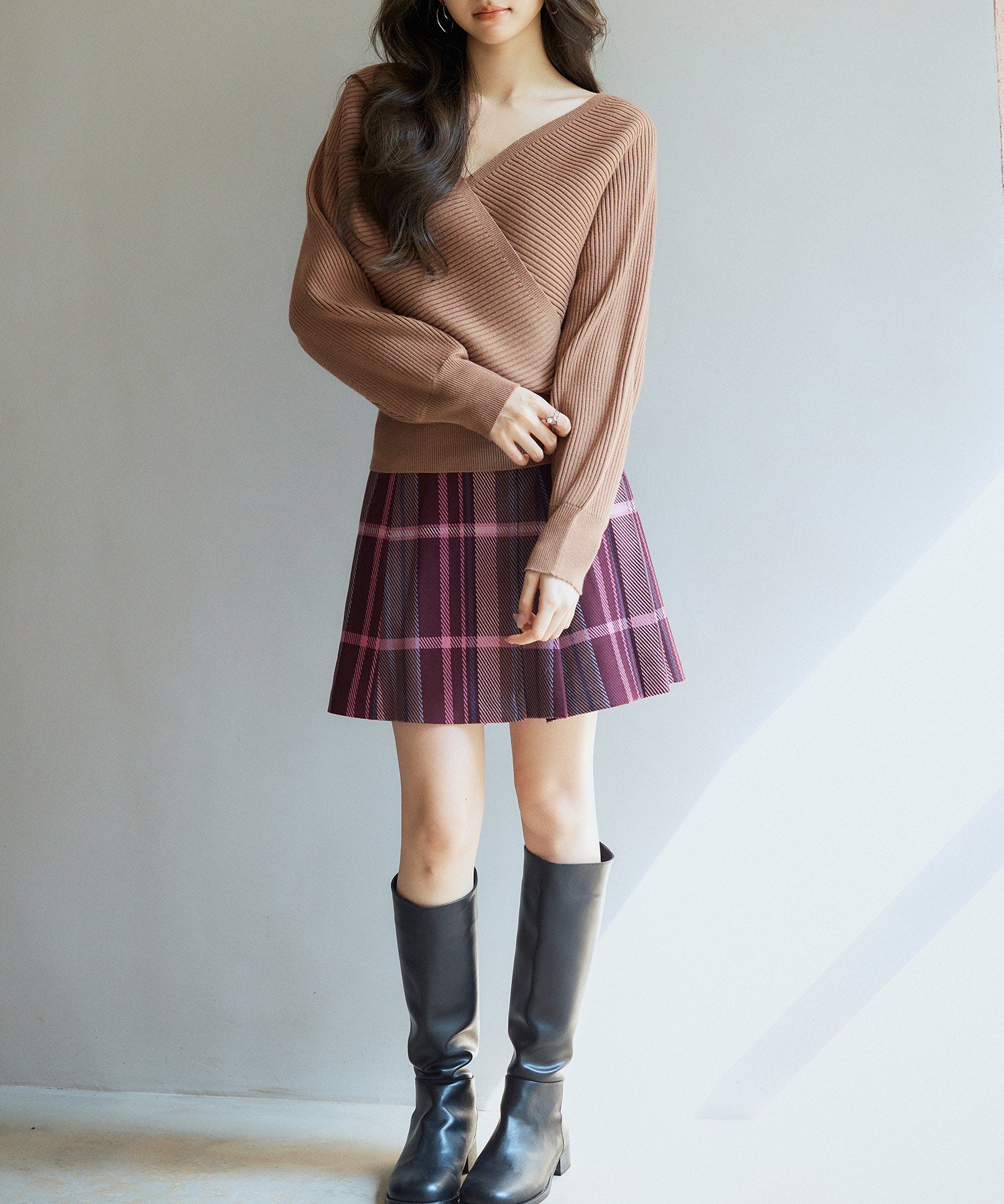 ドルマンスリーブカシュクールニットsdp8052 ブラウン