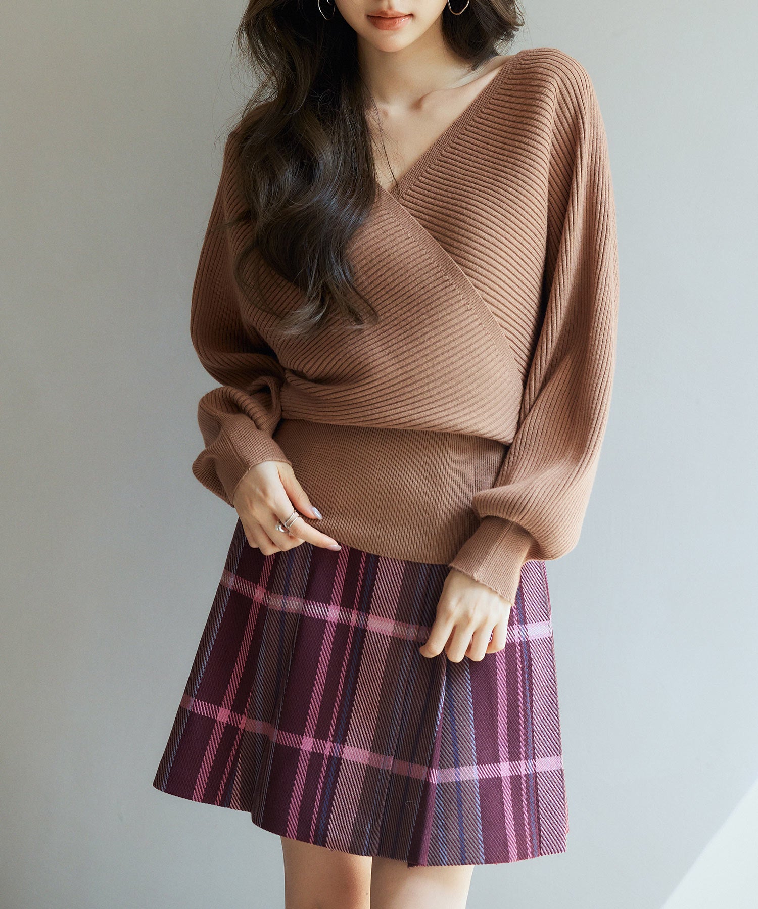 ドルマンスリーブカシュクールニットsdp8052 ブラウン