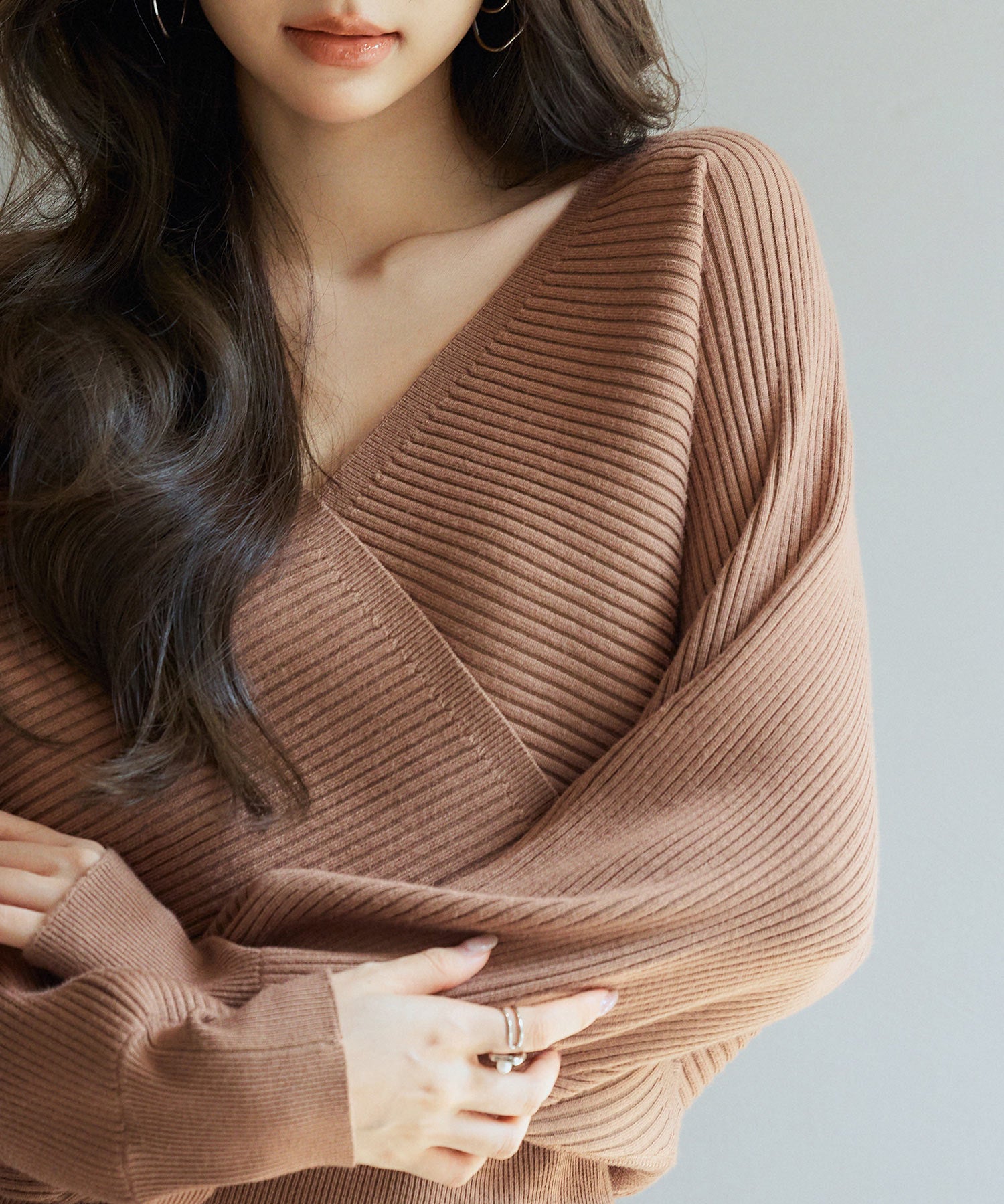 ドルマンスリーブカシュクールニットsdp8052 ブラウン