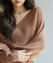 ドルマンスリーブカシュクールニットsdp8052 ブラウン