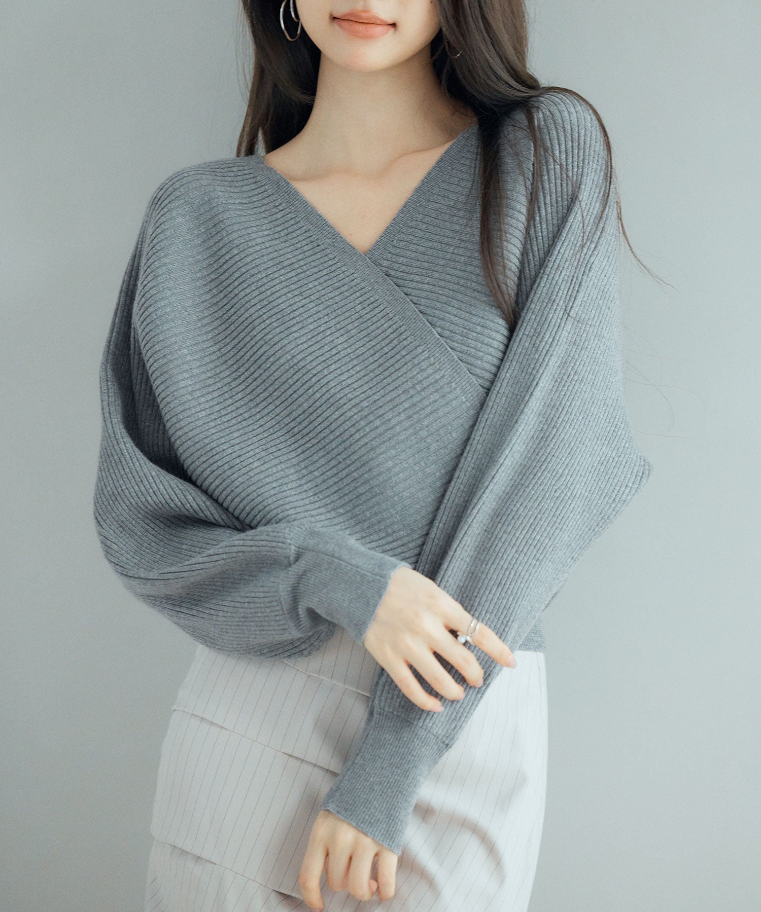 ドルマンスリーブカシュクールニットsdp8052-103-365