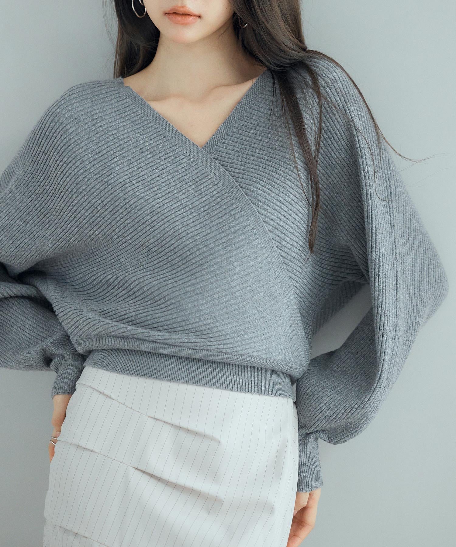 ドルマンスリーブカシュクールニットsdp8052 チャコール