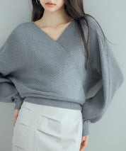 ドルマンスリーブカシュクールニットsdp8052 チャコール