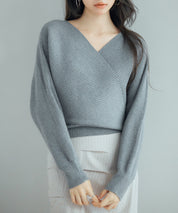 ドルマンスリーブカシュクールニットsdp8052 チャコール