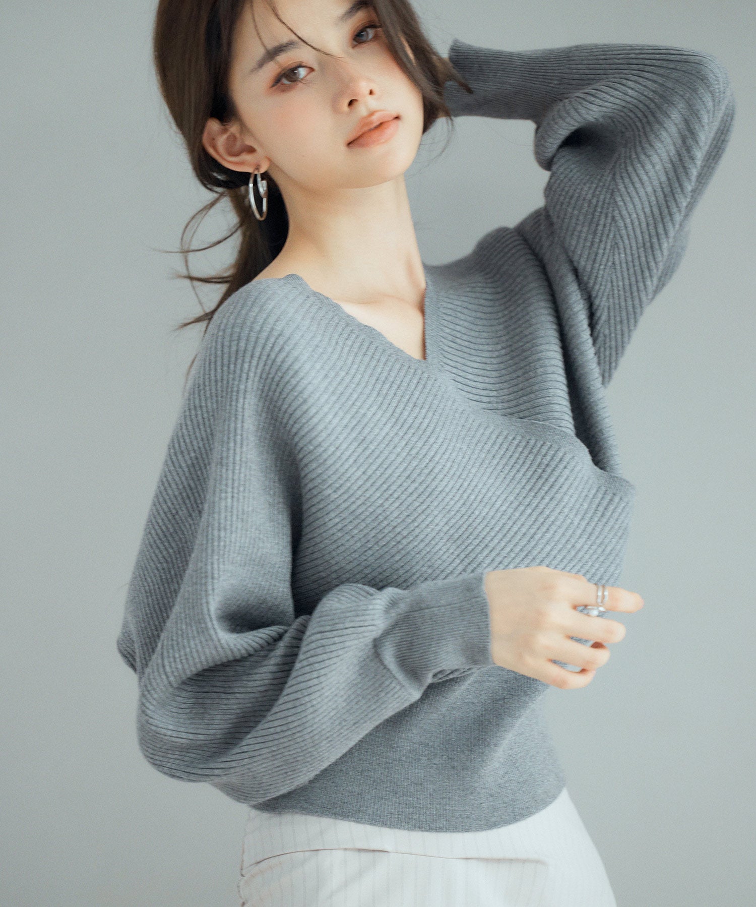 ドルマンスリーブカシュクールニットsdp8052 チャコール