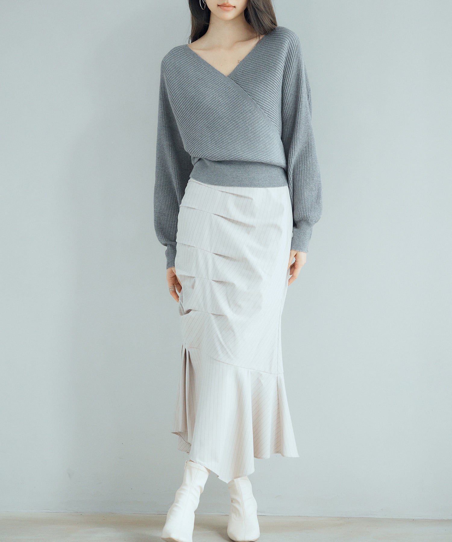 ドルマンスリーブカシュクールニットsdp8052 チャコール