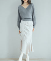 ドルマンスリーブカシュクールニットsdp8052 チャコール