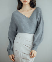 ドルマンスリーブカシュクールニットsdp8052 チャコール