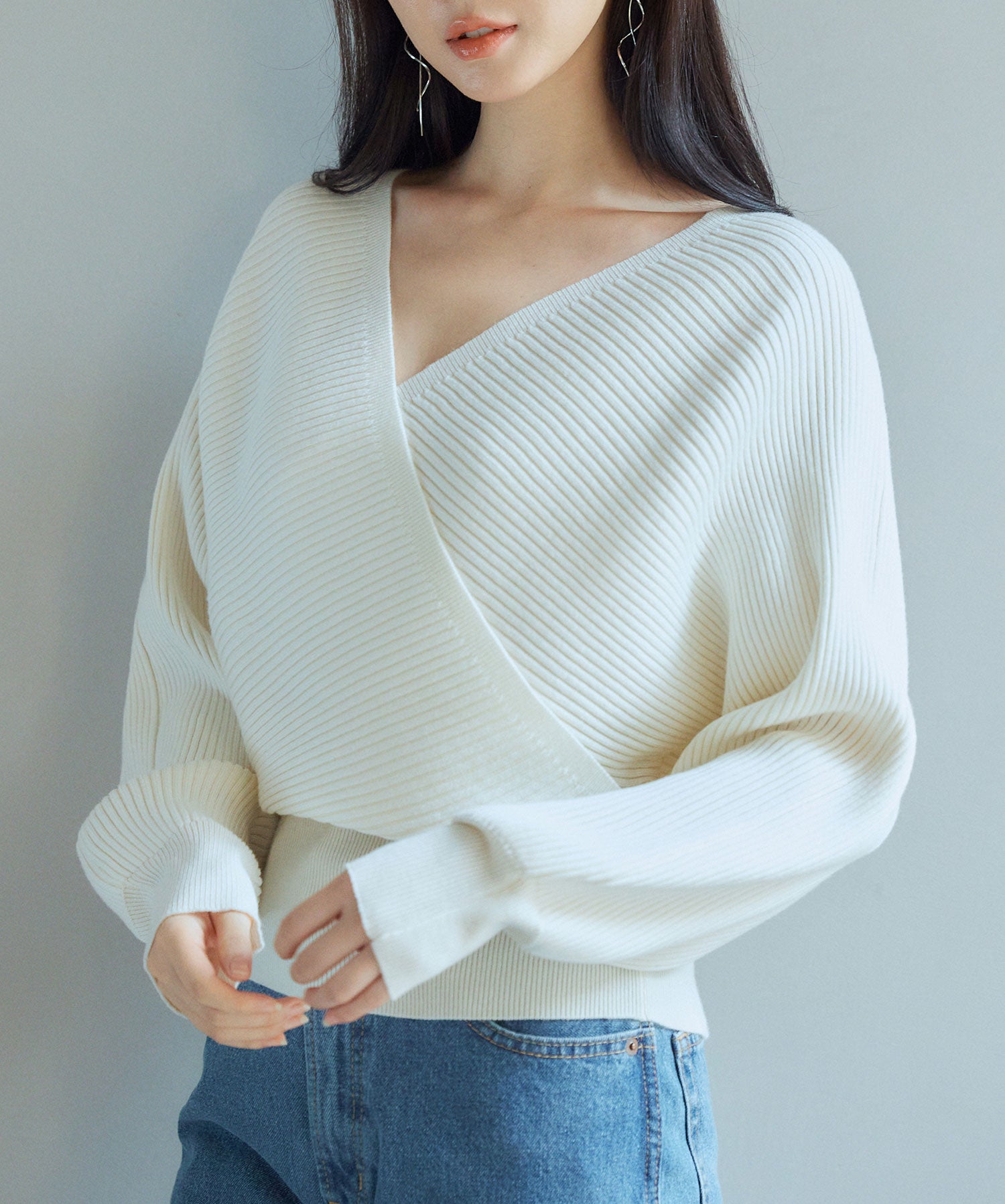 ドルマンスリーブカシュクールニットsdp8052 アイボリー