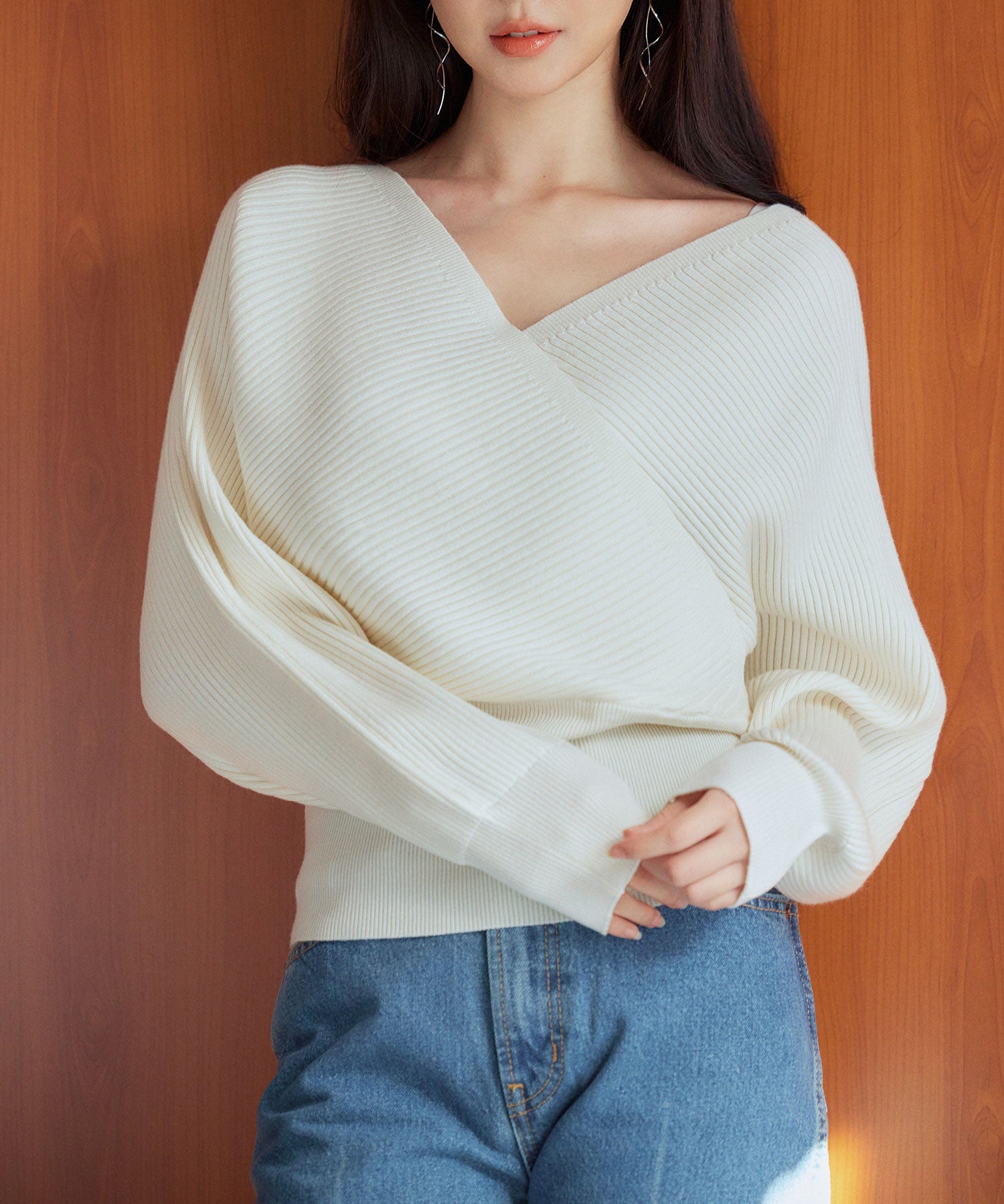 ドルマンスリーブカシュクールニットsdp8052 アイボリー