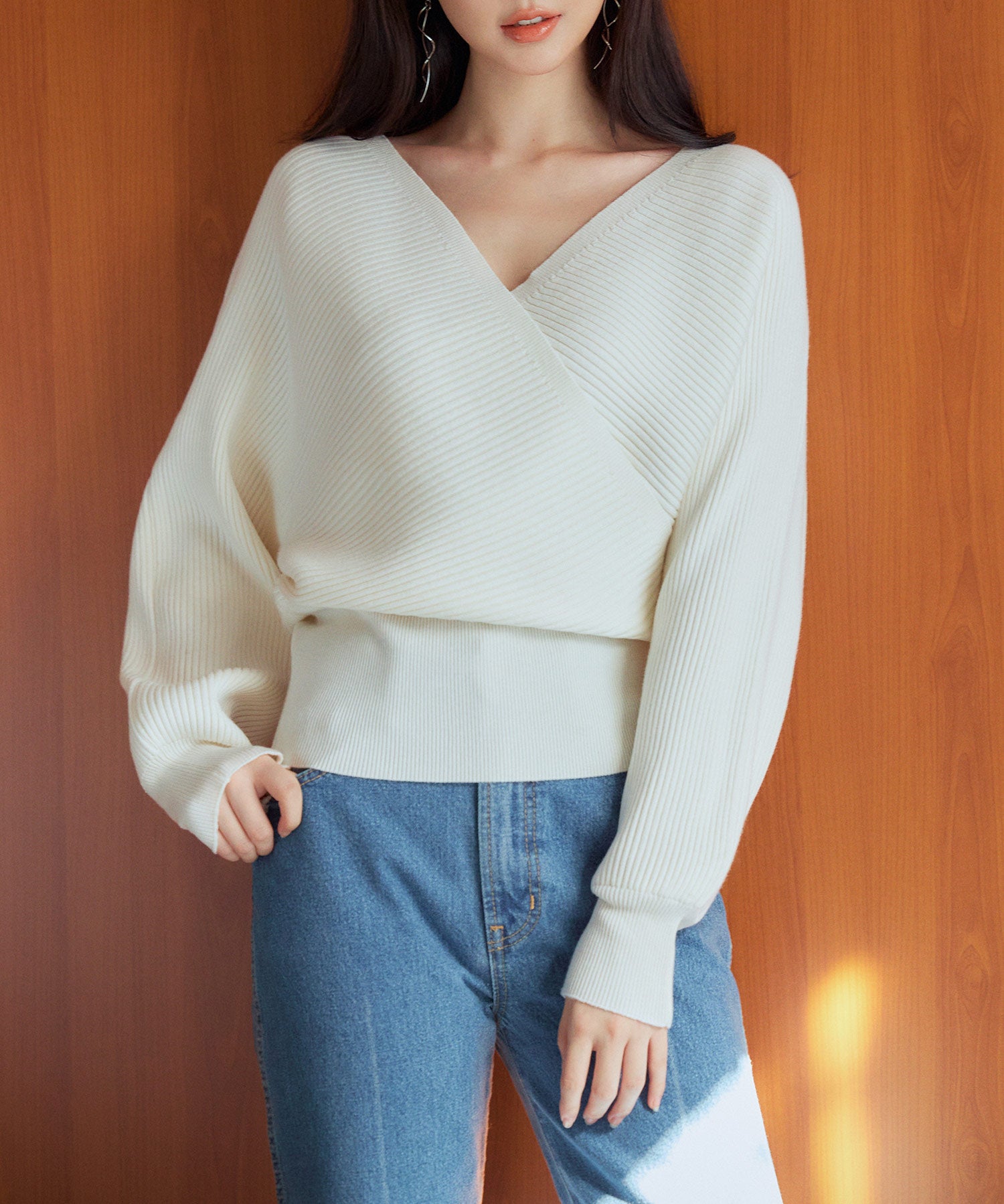 ドルマンスリーブカシュクールニットsdp8052 アイボリー