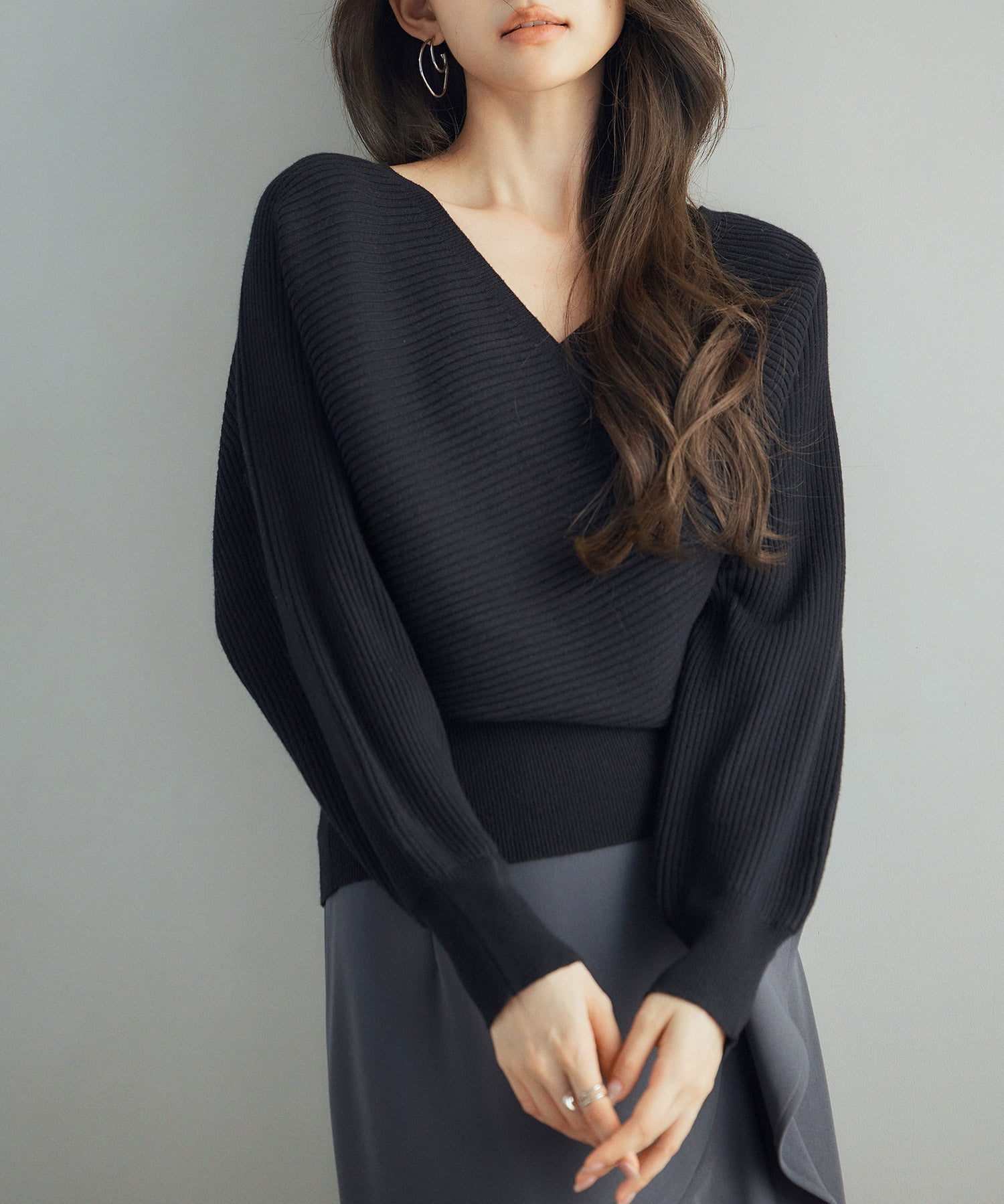 ドルマンスリーブカシュクールニットsdp8052 ブラック