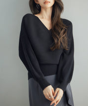 ドルマンスリーブカシュクールニットsdp8052 ブラック