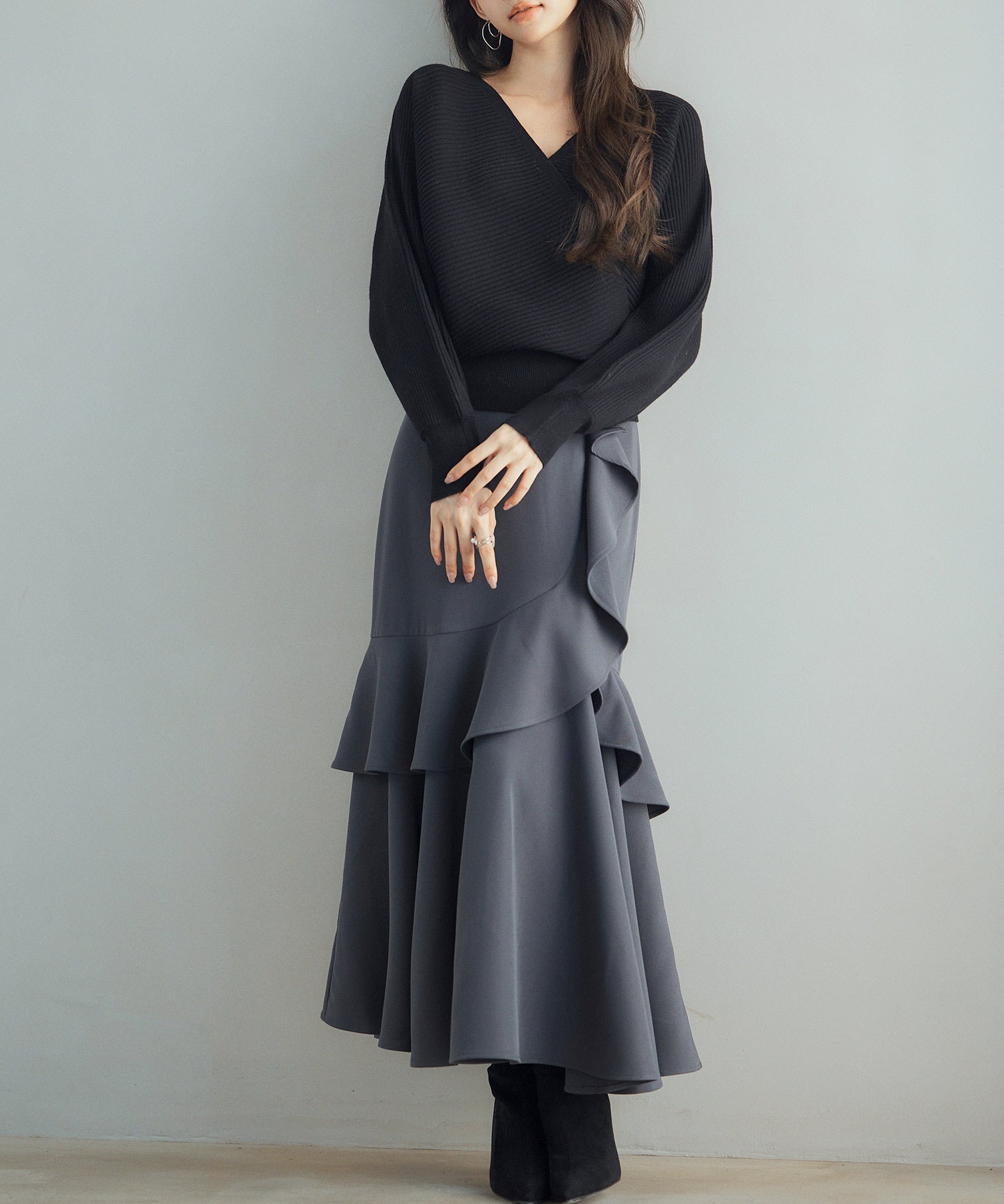 ドルマンスリーブカシュクールニットsdp8052 ブラック