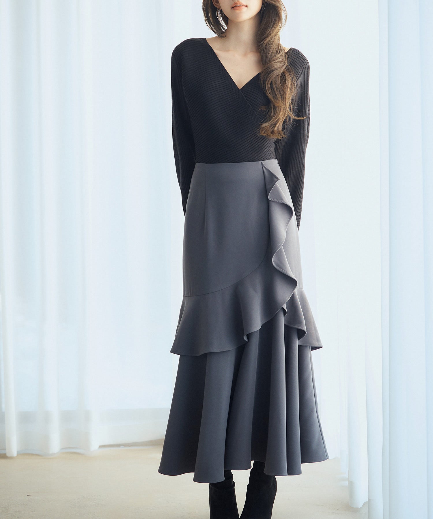 ドルマンスリーブカシュクールニットsdp8052 ブラック