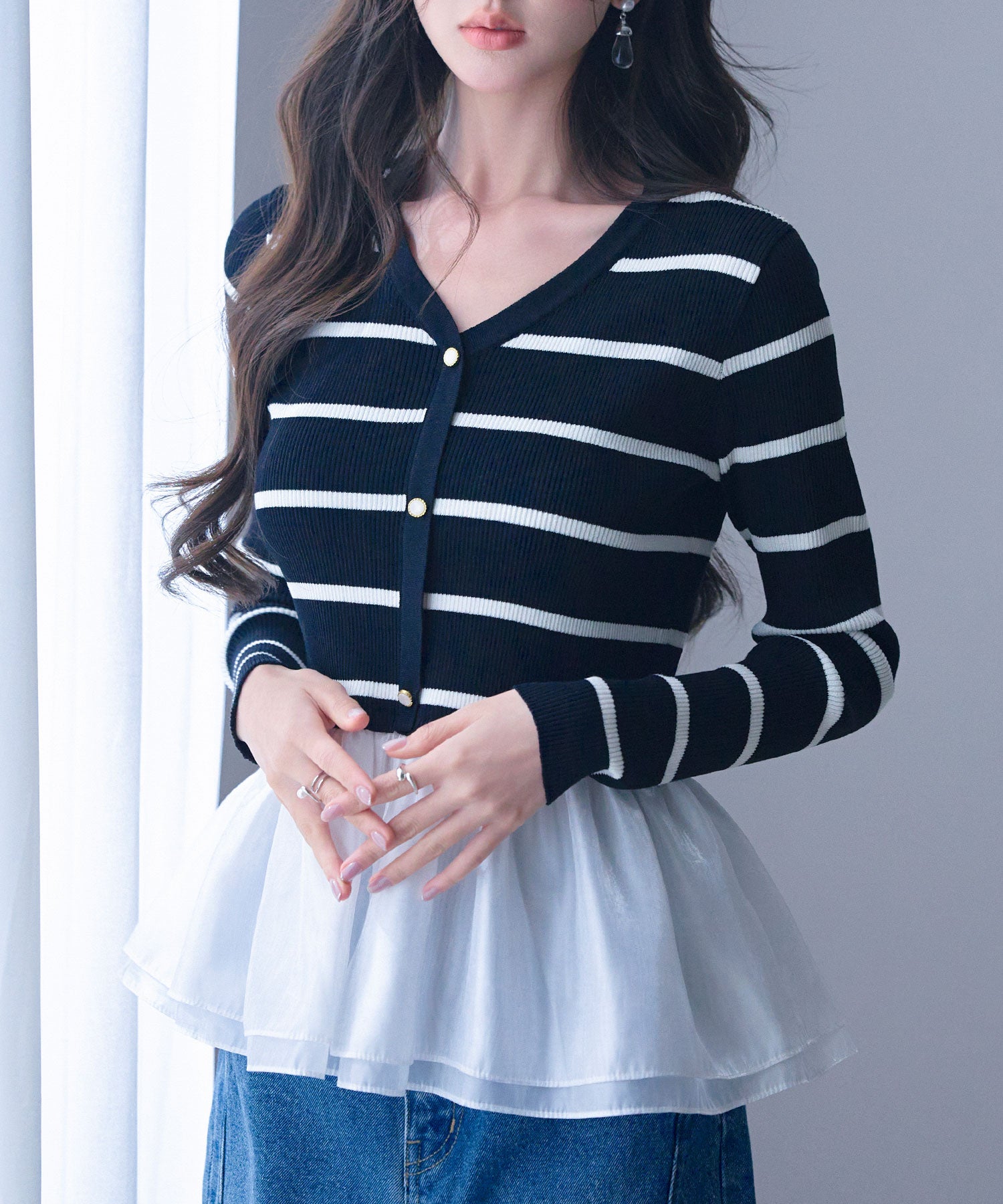 ぺプラム裾ドッキングニットプルオーバーsdp8053-103-144