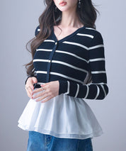 ぺプラム裾ドッキングニットプルオーバーsdp8053 ブラック×ホワイト