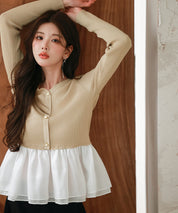 ぺプラム裾ドッキングニットプルオーバーsdp8053 ベージュ