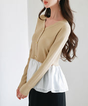 ぺプラム裾ドッキングニットプルオーバーsdp8053 ベージュ