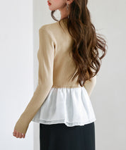 ぺプラム裾ドッキングニットプルオーバーsdp8053 ベージュ