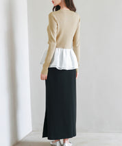 ぺプラム裾ドッキングニットプルオーバーsdp8053 ベージュ