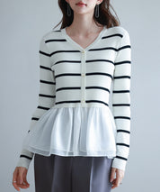 ぺプラム裾ドッキングニットプルオーバーsdp8053 アイボリー