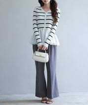 ぺプラム裾ドッキングニットプルオーバーsdp8053 アイボリー