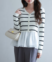 ぺプラム裾ドッキングニットプルオーバーsdp8053 アイボリー