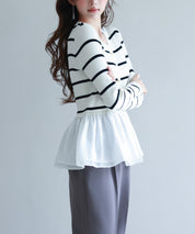 ぺプラム裾ドッキングニットプルオーバーsdp8053 アイボリー