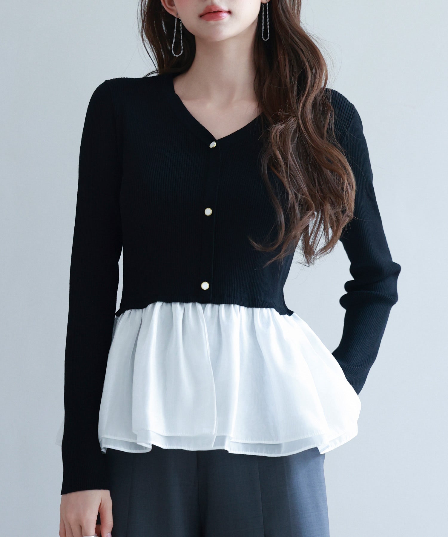 ぺプラム裾ドッキングニットプルオーバーsdp8053-103-8