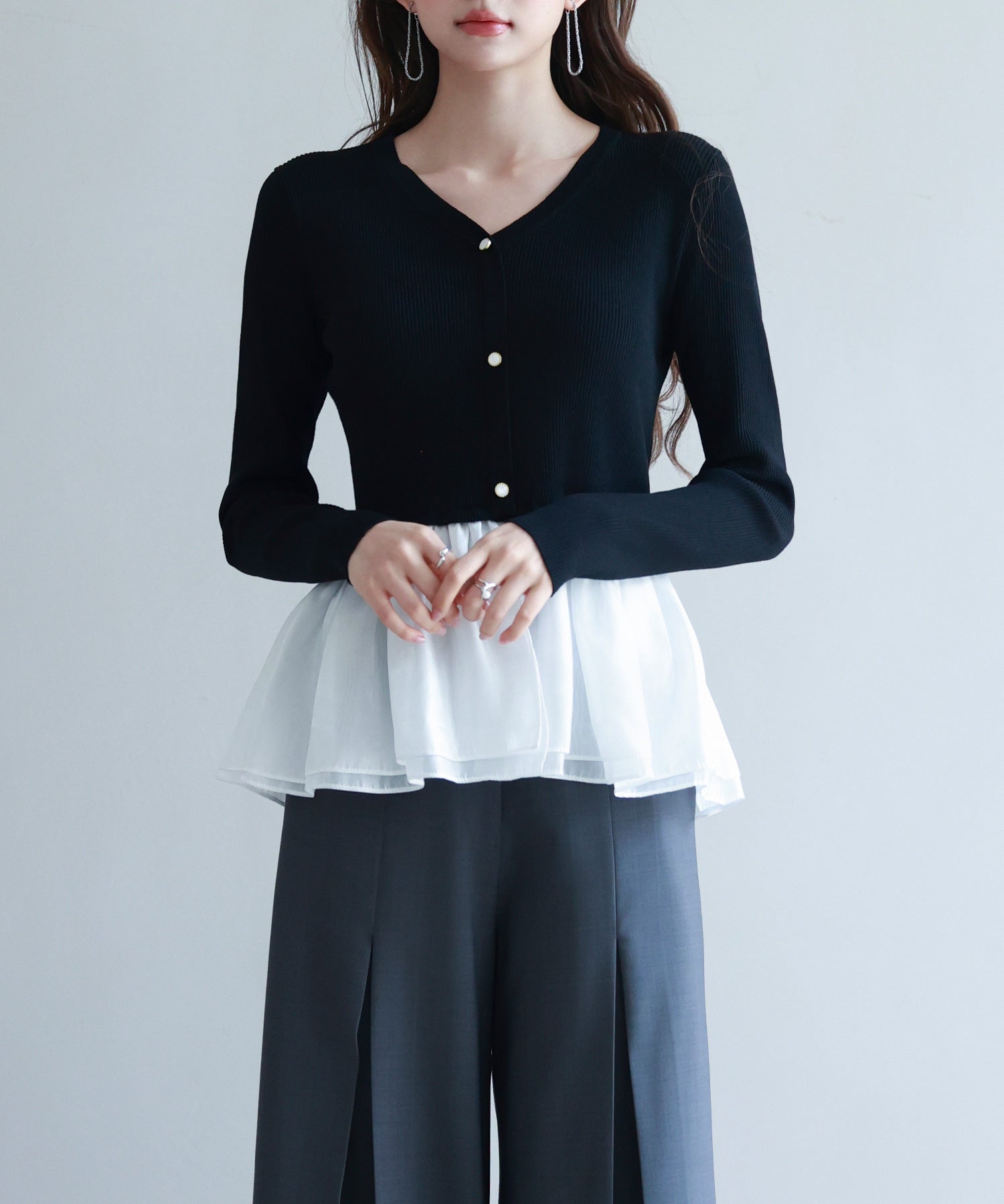 ぺプラム裾ドッキングニットプルオーバーsdp8053