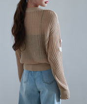 透かし編みモチーフニットプルオーバーsdp8054 サーモンピンク