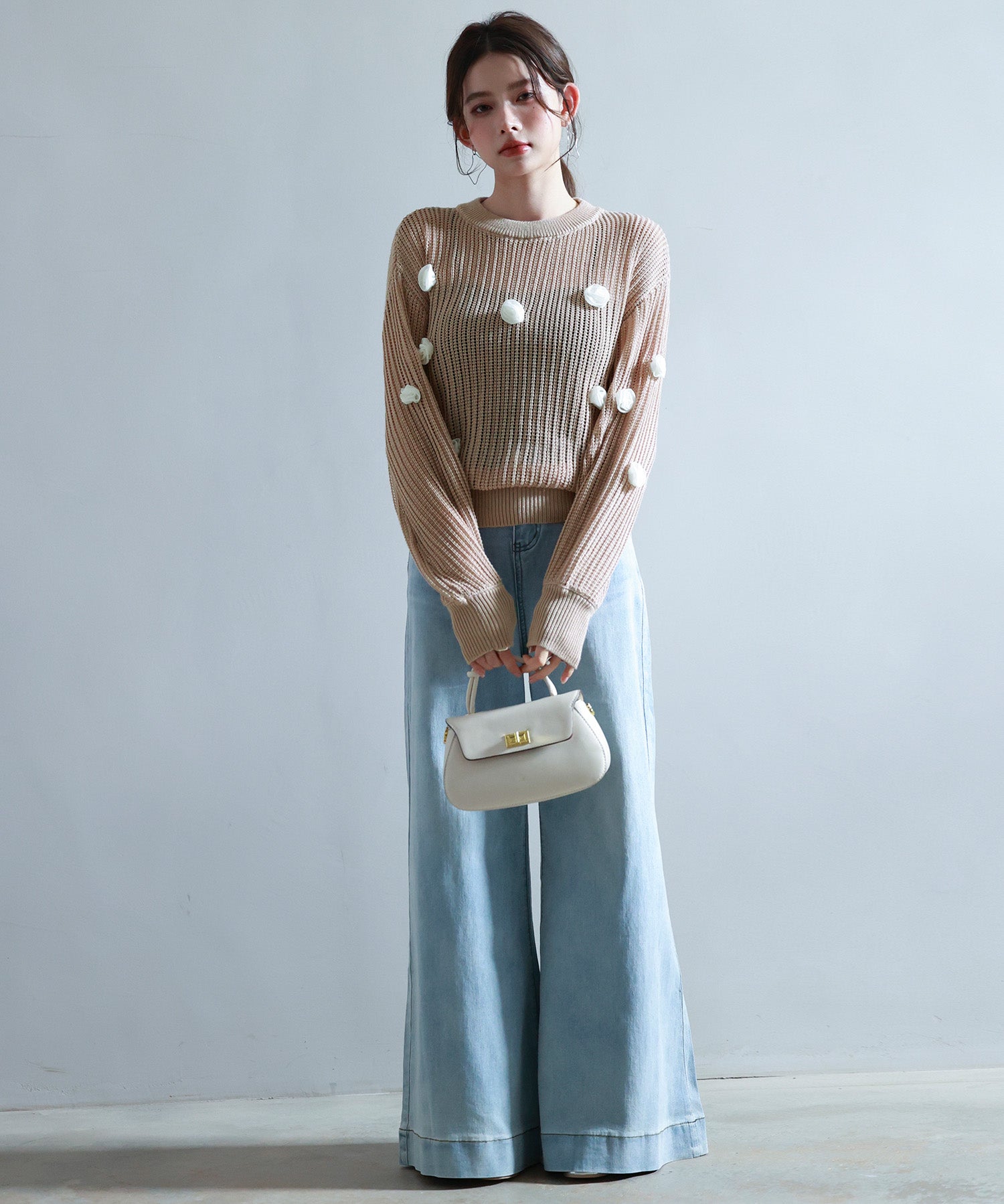 透かし編みモチーフニットプルオーバーsdp8054 サーモンピンク